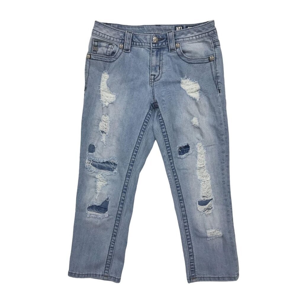 Miss Me Boyfriend Capri Jeans Womens 24 Light Wash Distressed